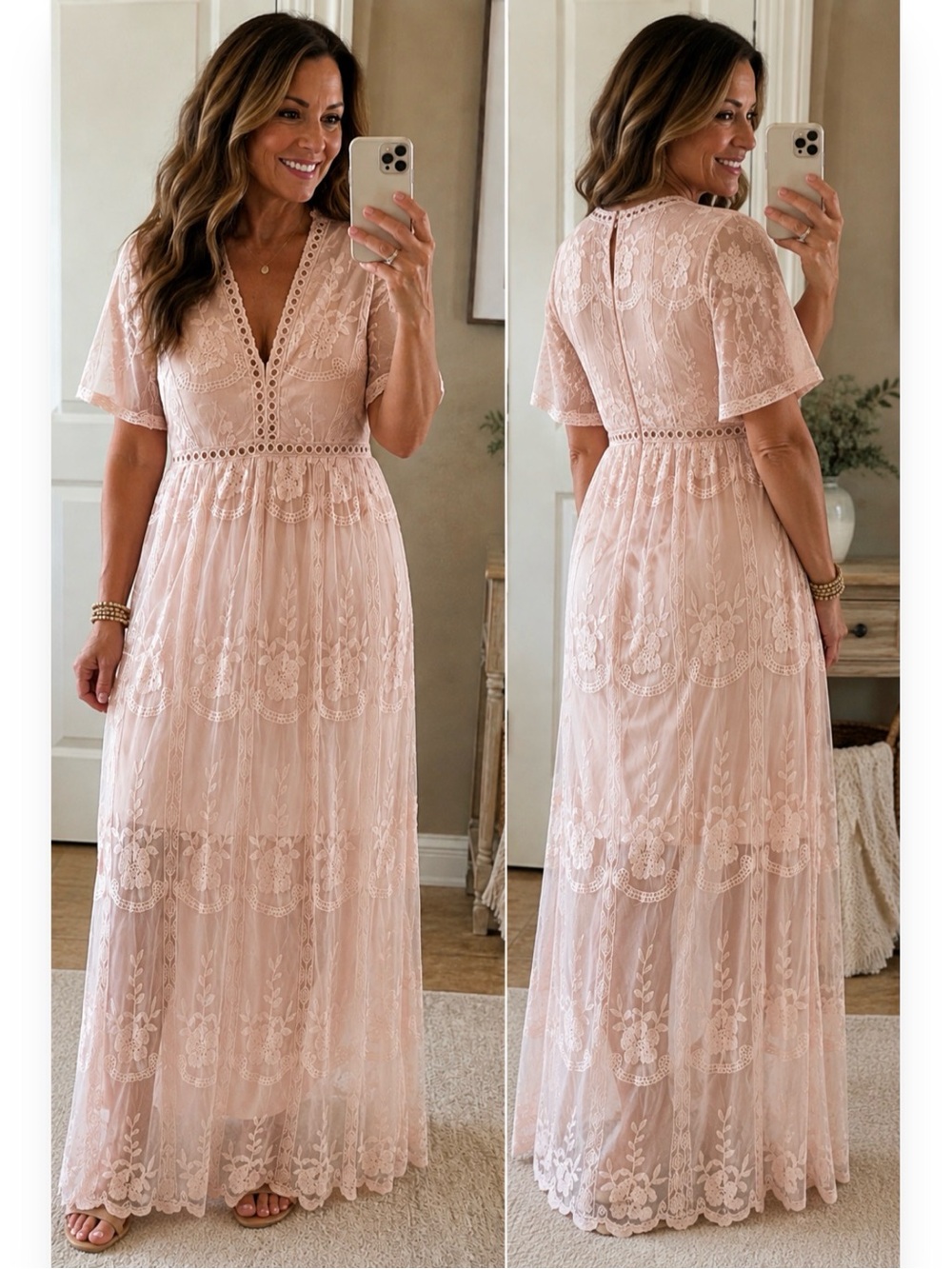 Beautiful Romantic bohemian blush pink  maxi dress. M